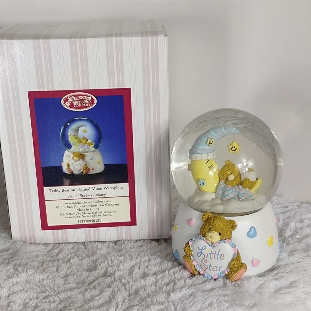 Musical Teddy Bear on Lighted Moon Waterglobe